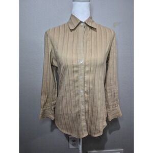 Theory Womens Button Down Shirt Size P Tan Linen Blend Preppy Minimalist Career